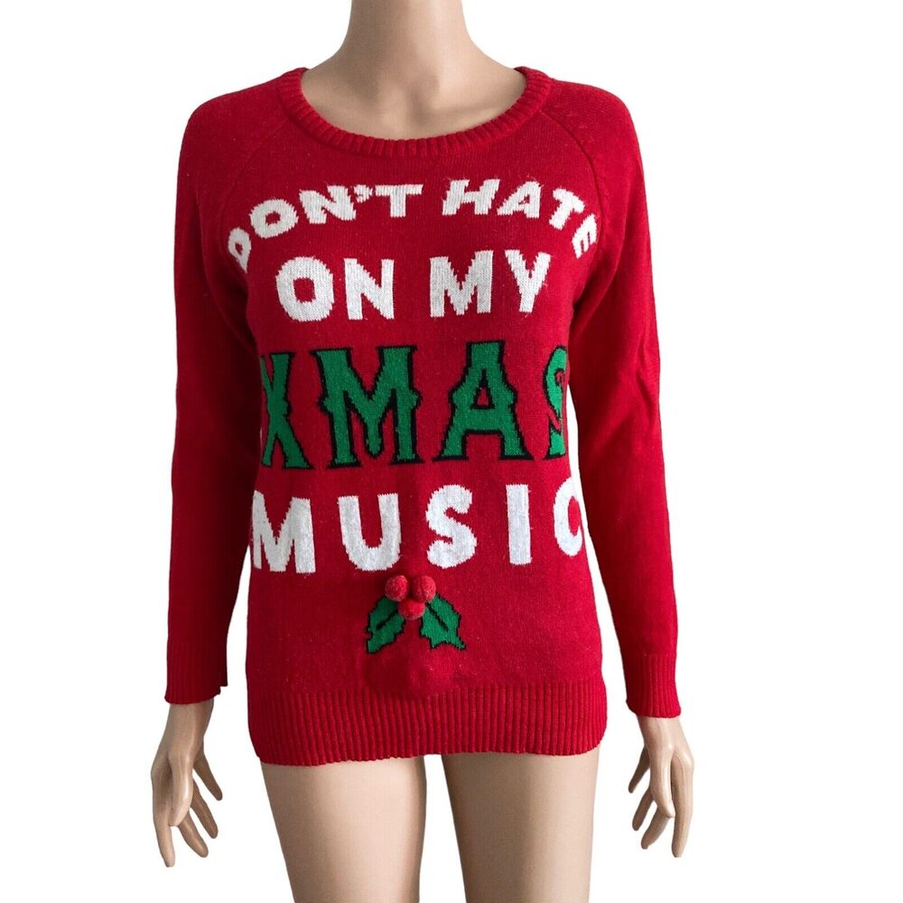 Cold Crush Ugly Christmas Sweater Womens XS Musical Red Pullover